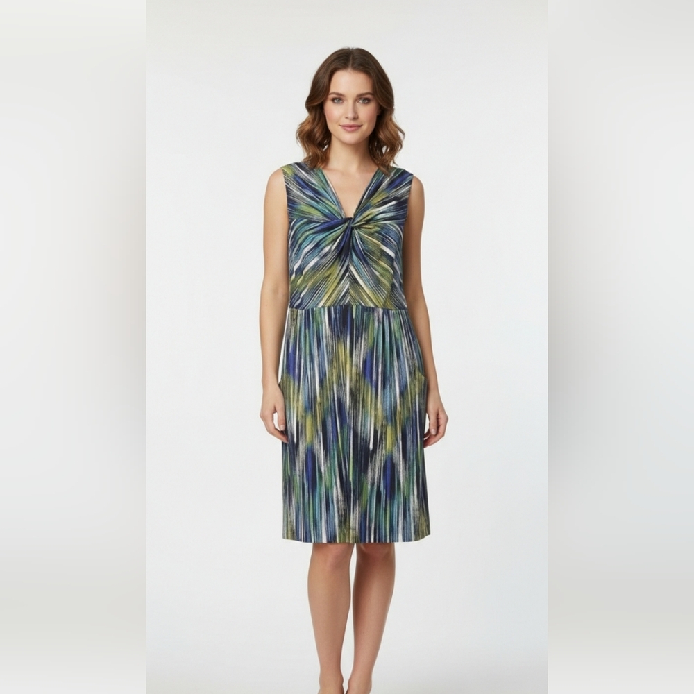 Rabbit Rabbit Rabbit Blue Green Abstract Striped Sleeveless Dress 10P - Picture 15 of 15
